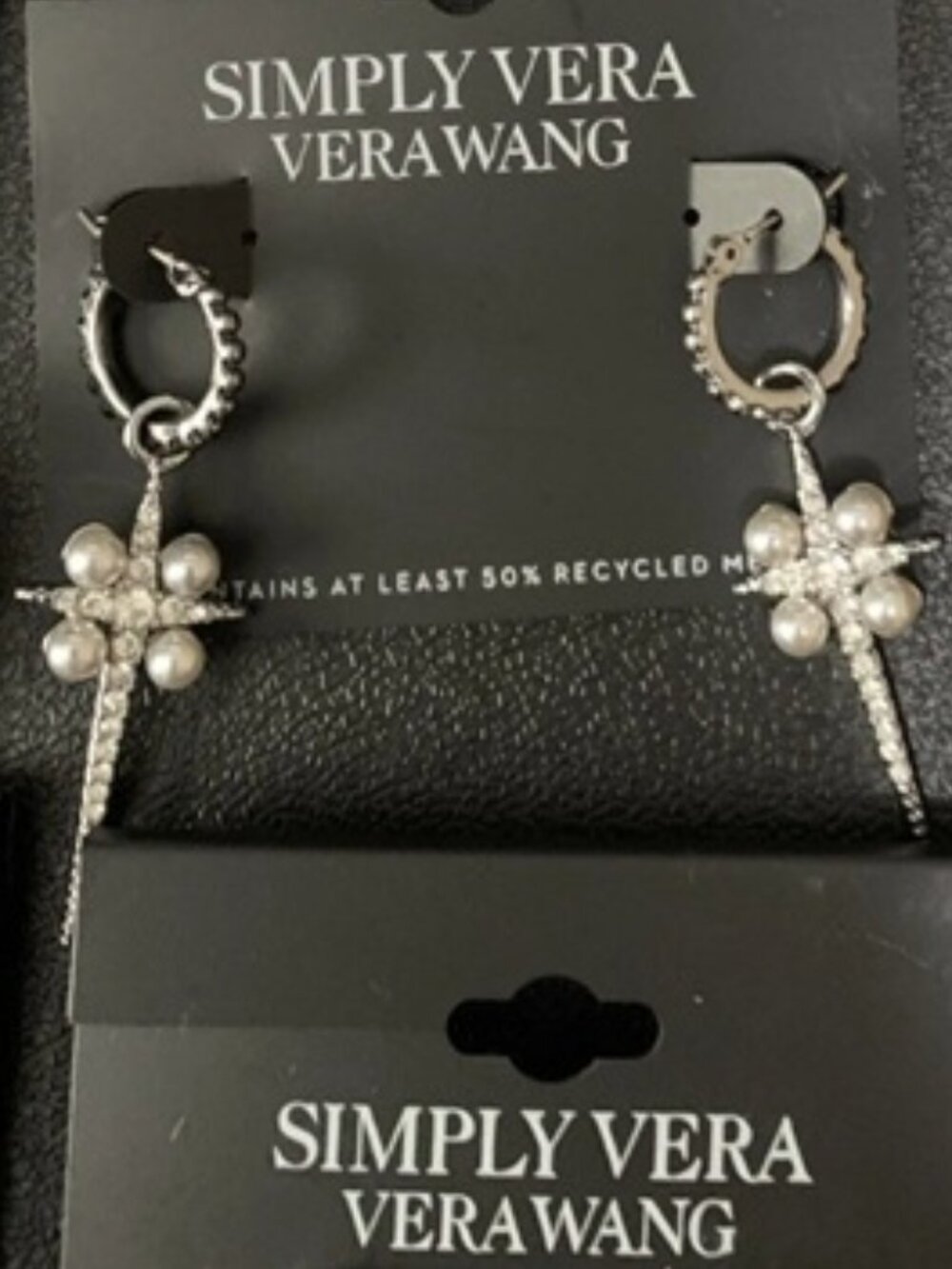 VERA WANG Rocker Chic Cross Gunmetal Clear Crystal + Pearl Hoop Earrings**NEW!